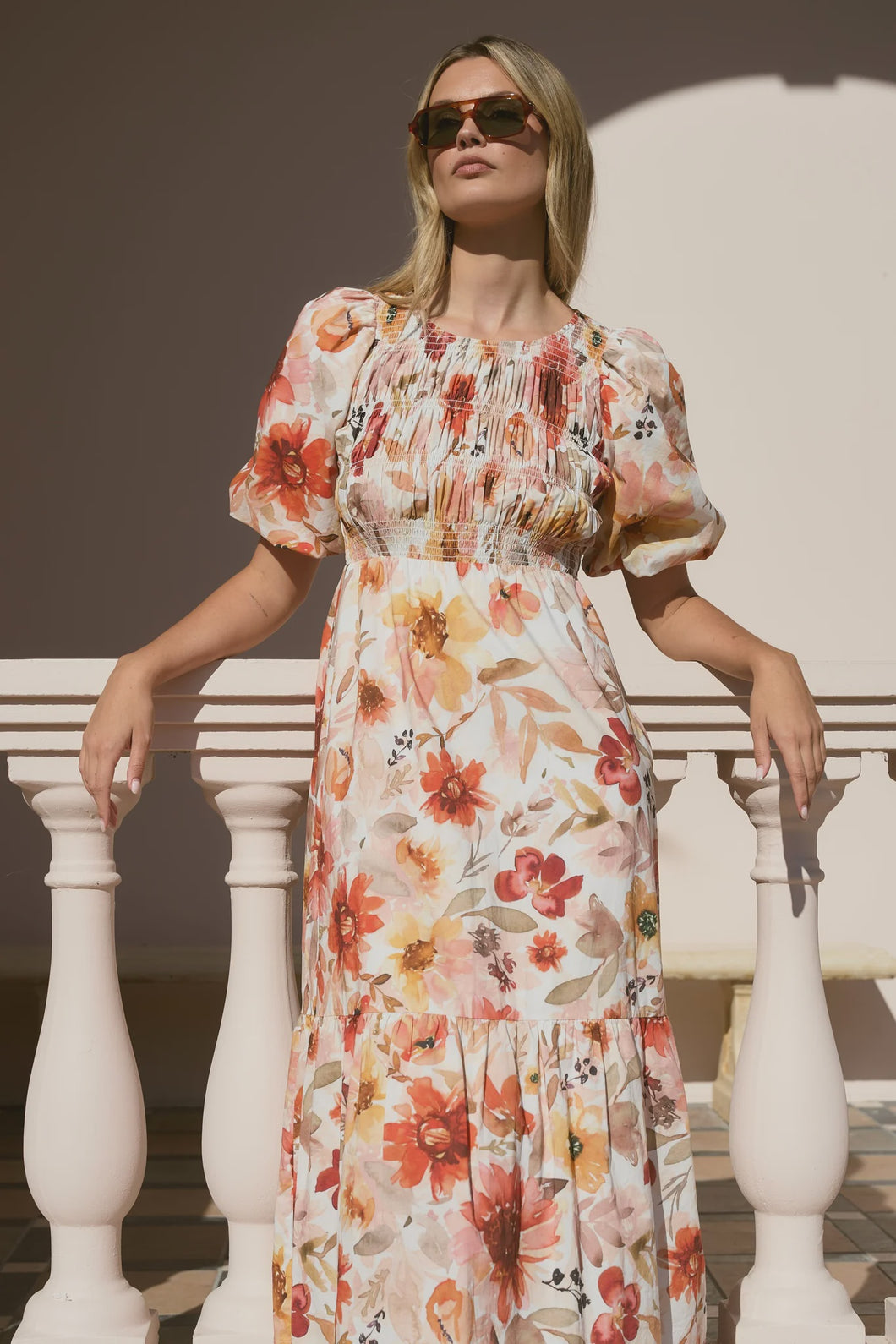 Milano Sunrise Meadow Short Sleeve Tiered Maxi Dress