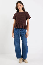 Load image into Gallery viewer, Neat Chocolate Slub Shirred Detail SS Tee

