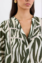 Load image into Gallery viewer, Ornamental Khaki Zebra Lace Insert Pintuck SS Shirt
