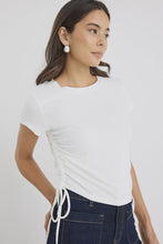Load image into Gallery viewer, Perfect Ivory Rib Rouched Side Crop Tee
