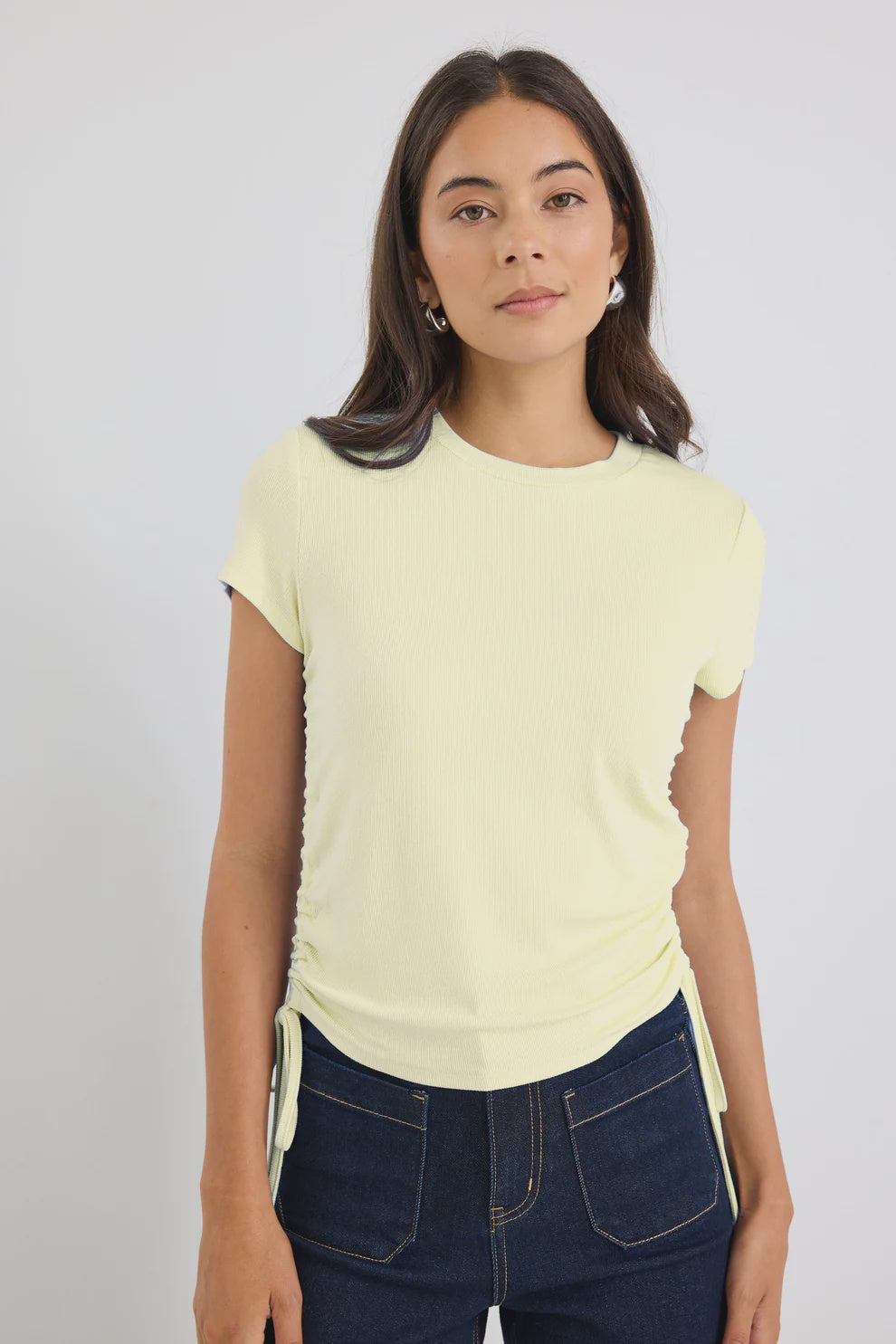 Perfect Lemon Rib Rouched Side Crop Tee