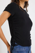 Load image into Gallery viewer, Perfect Black Rib Rouched Side Crop Tee
