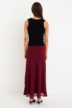 Load image into Gallery viewer, Emporium Burgundy Polka Dot Satin Bias Cut Midi Skirt
