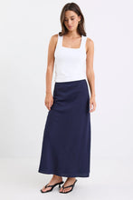 Load image into Gallery viewer, Bliss Navy Linen Bias Midi Skirt
