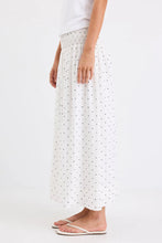 Load image into Gallery viewer, Wanderlust Cream Polka Dot Shirred Waist Maxi Skirt
