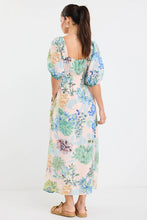 Load image into Gallery viewer, Posy Blue Posy Print Sweetheart Puff Sleeve Midi Dress

