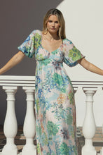 Load image into Gallery viewer, Posy Blue Posy Print Sweetheart Puff Sleeve Midi Dress
