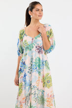 Load image into Gallery viewer, Posy Blue Posy Print Sweetheart Puff Sleeve Midi Dress
