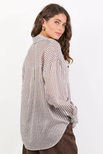 Load image into Gallery viewer, Preppy Chocolate Stripe Pocket Front Shirt
