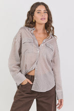 Load image into Gallery viewer, Preppy Chocolate Stripe Pocket Front Shirt
