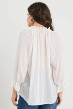 Load image into Gallery viewer, Prospect Ivory Stripe Tie Front Mid Sleeve Top
