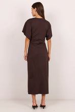 Load image into Gallery viewer, Pulse Chocolate Cotton Gathered Waist Detail Short Sleeve Dress
