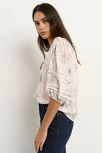 Load image into Gallery viewer, Recall Ivory Sketch Floral Pleat Sleeve Crew Top
