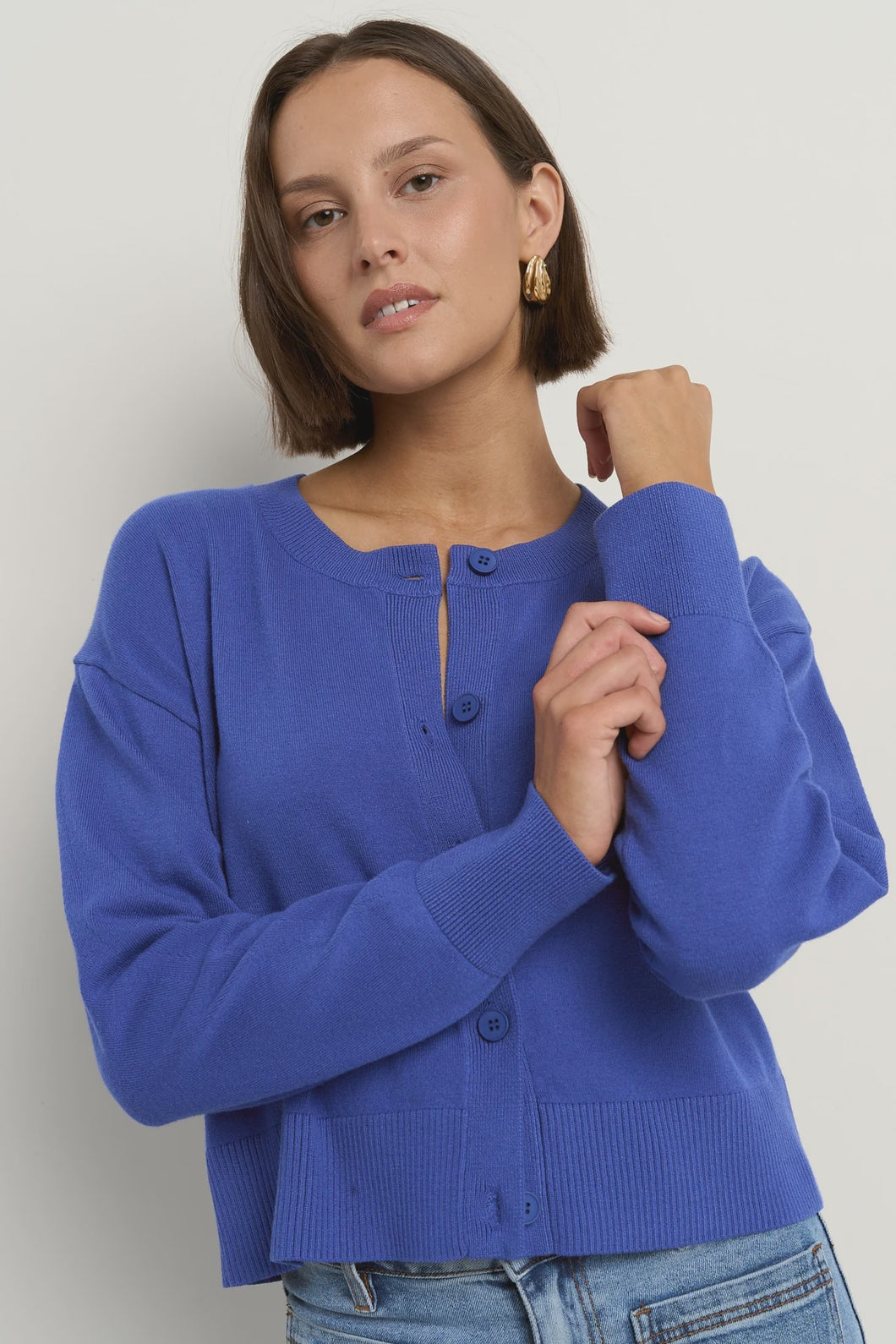 Release True Blue Cropped Crewneck Cardigan