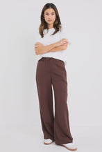 Load image into Gallery viewer, Shelter Chocolate Linen Viscose Flat Front Wide Pants
