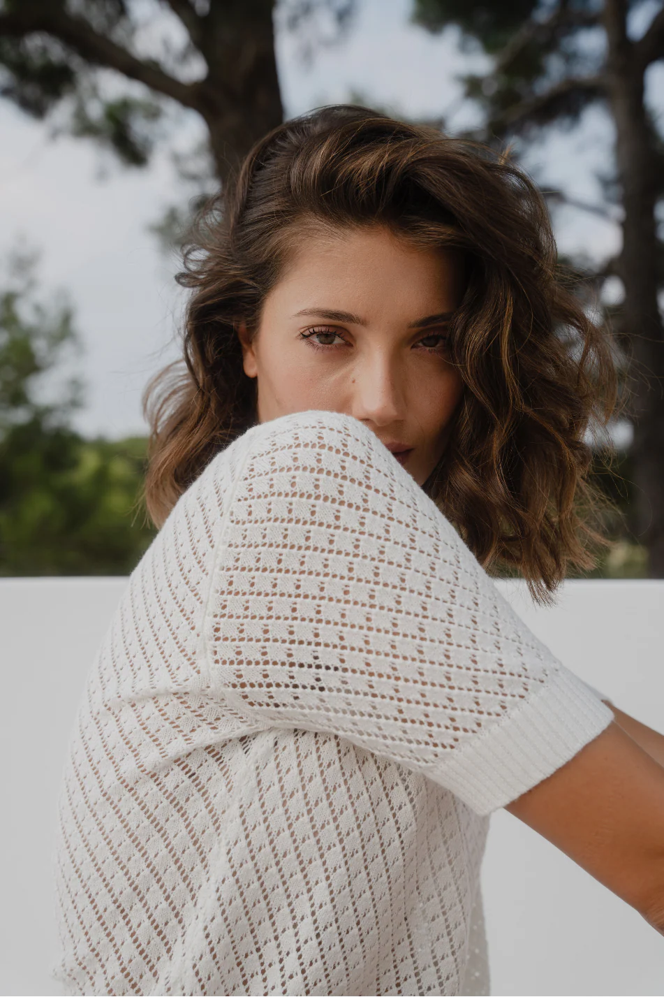 Dapple Ivory Boxy Knit Lace Tee