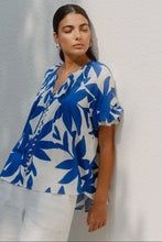 Load image into Gallery viewer, Antic Bright Blue Abstract Button Front Top
