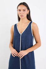 Load image into Gallery viewer, Siesta Navy Linen Contrast Sleeveless Maxi Dress
