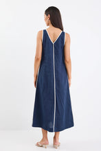 Load image into Gallery viewer, Siesta Navy Linen Contrast Sleeveless Maxi Dress

