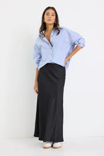 Load image into Gallery viewer, Prodigy Black Satin Bias Maxi Skirt

