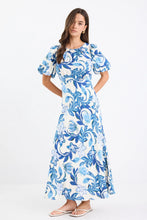 Load image into Gallery viewer, Stage Blue Floral Puff Sleeve Floaty Maxi Dress
