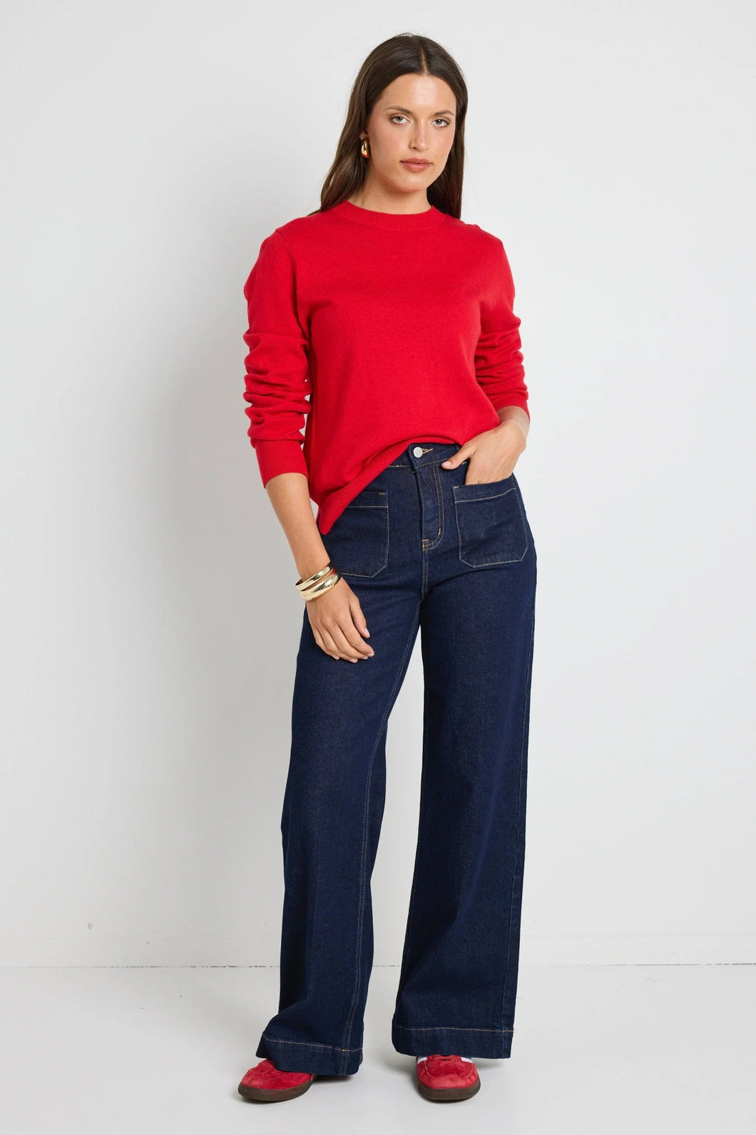 Staycation Red Fine Gauge Cashmere Blend Knit Jumper