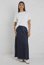 Load image into Gallery viewer, Preserve Navy Floaty Satin Bias Maxi Skirt
