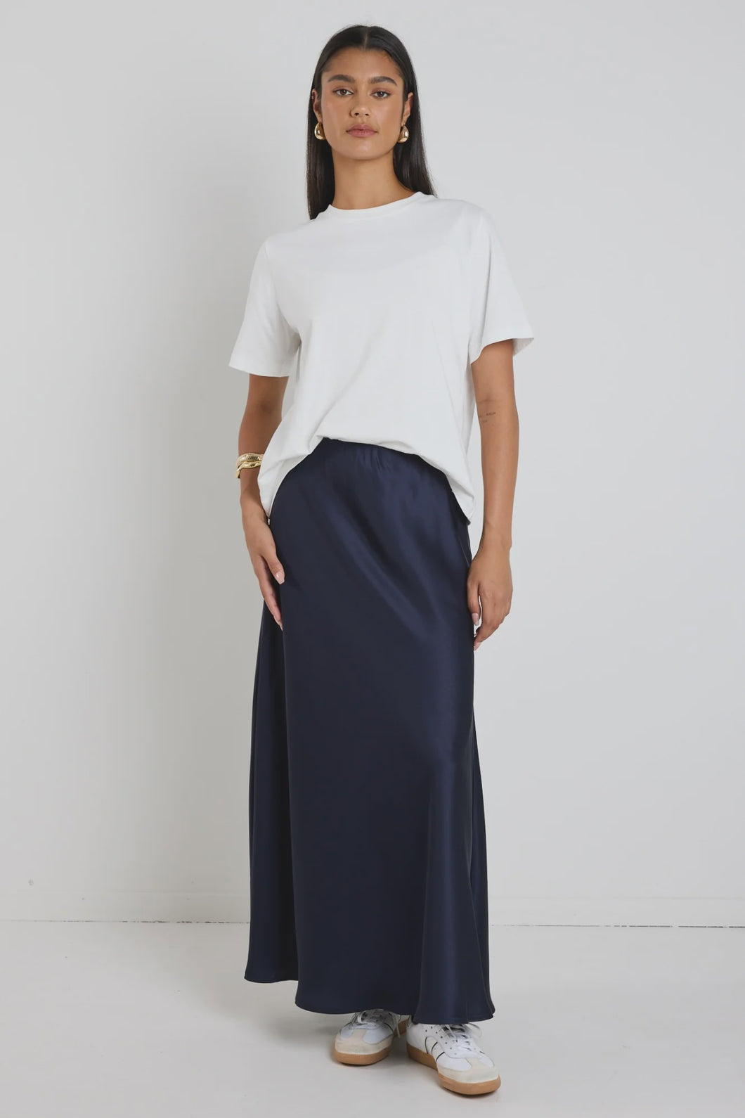Preserve Navy Floaty Satin Bias Maxi Skirt