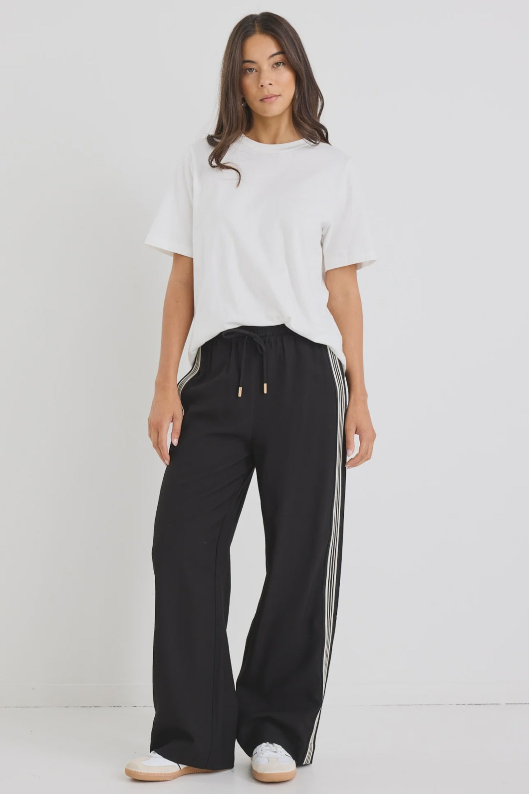 Vibe Black Jacquard Stripe Wide Leg Pants / Black Jaquard Stripe