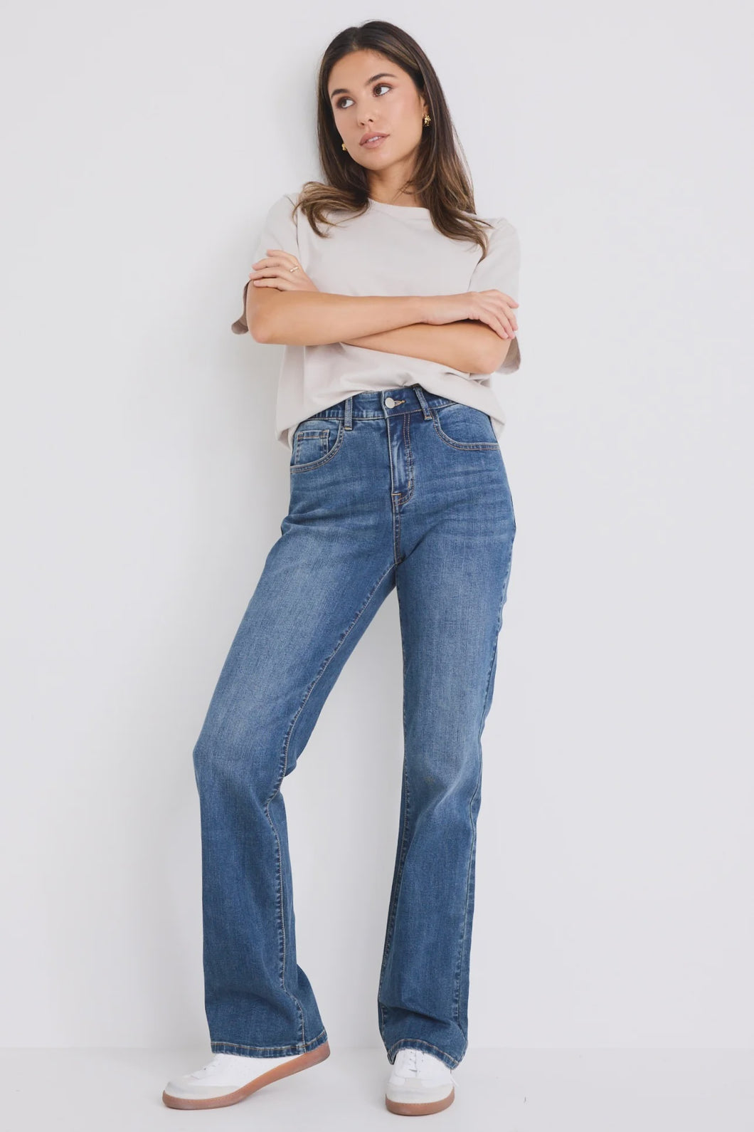 Soho Mid Blue High Rise Comfort Fit Straight Jean Mid Blue