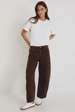 Load image into Gallery viewer, Varsity Chocolate Forward Seam Barrel Jean
