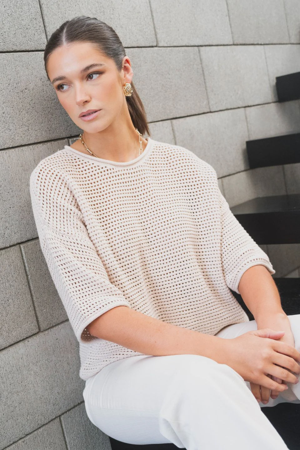 Sunrise String Crochet Knit Tee