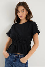 Load image into Gallery viewer, Svelte Black Shirred Detail Tee Black
