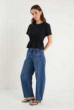 Load image into Gallery viewer, Svelte Black Shirred Detail Tee Black
