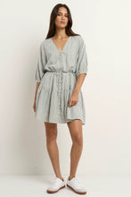 Load image into Gallery viewer, Switch Khaki Stripe Puff Sleeve Dress
