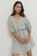 Load image into Gallery viewer, Switch Khaki Stripe Puff Sleeve Dress
