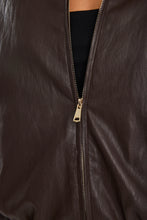 Load image into Gallery viewer, Troupe Chocolate PU Leather Zip Through Bubble Hem
