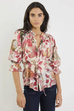 Load image into Gallery viewer, Usher Blush Woodland Floral Belted Button Front Top
