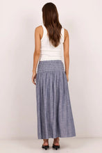 Load image into Gallery viewer, Byron Light Blue Chambray Shirred Waist Maxi Skirt
