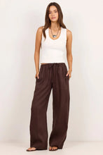 Load image into Gallery viewer, Wellness Dark Chocolate Linen Pull On Wide Leg Pants
