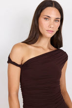 Load image into Gallery viewer, Vanguard Chocolate Off Shoulder Ruched Maxi Dress - Chocolate
