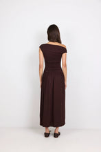 Load image into Gallery viewer, Vanguard Chocolate Off Shoulder Ruched Maxi Dress - Chocolate
