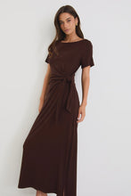 Load image into Gallery viewer, Vortex Chocolate Short Sleeve Waist Tie Knit Tee Shirt Dress
