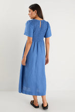 Load image into Gallery viewer, Wren Cornflower Blue Linen Shirred Bodice Midi Dress

