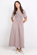 Load image into Gallery viewer, Wren Chocolate Gingham SS Shirred Bodice Midi Dress - Chocolate Gingham
