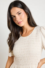Load image into Gallery viewer, Wren Natural SS Shirred Bodice Midi Dress
