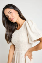 Load image into Gallery viewer, Wren Natural SS Shirred Bodice Midi Dress
