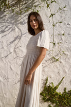 Load image into Gallery viewer, Wren Natural SS Shirred Bodice Midi Dress
