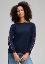 Load image into Gallery viewer, Threaded Sleeve Jumper Dark Denim
