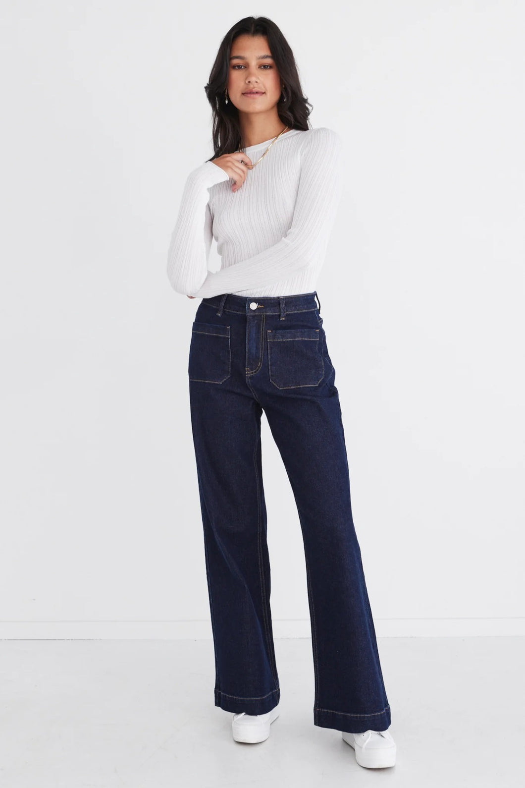 Zoey Indigo High Rise Wide Leg Denim